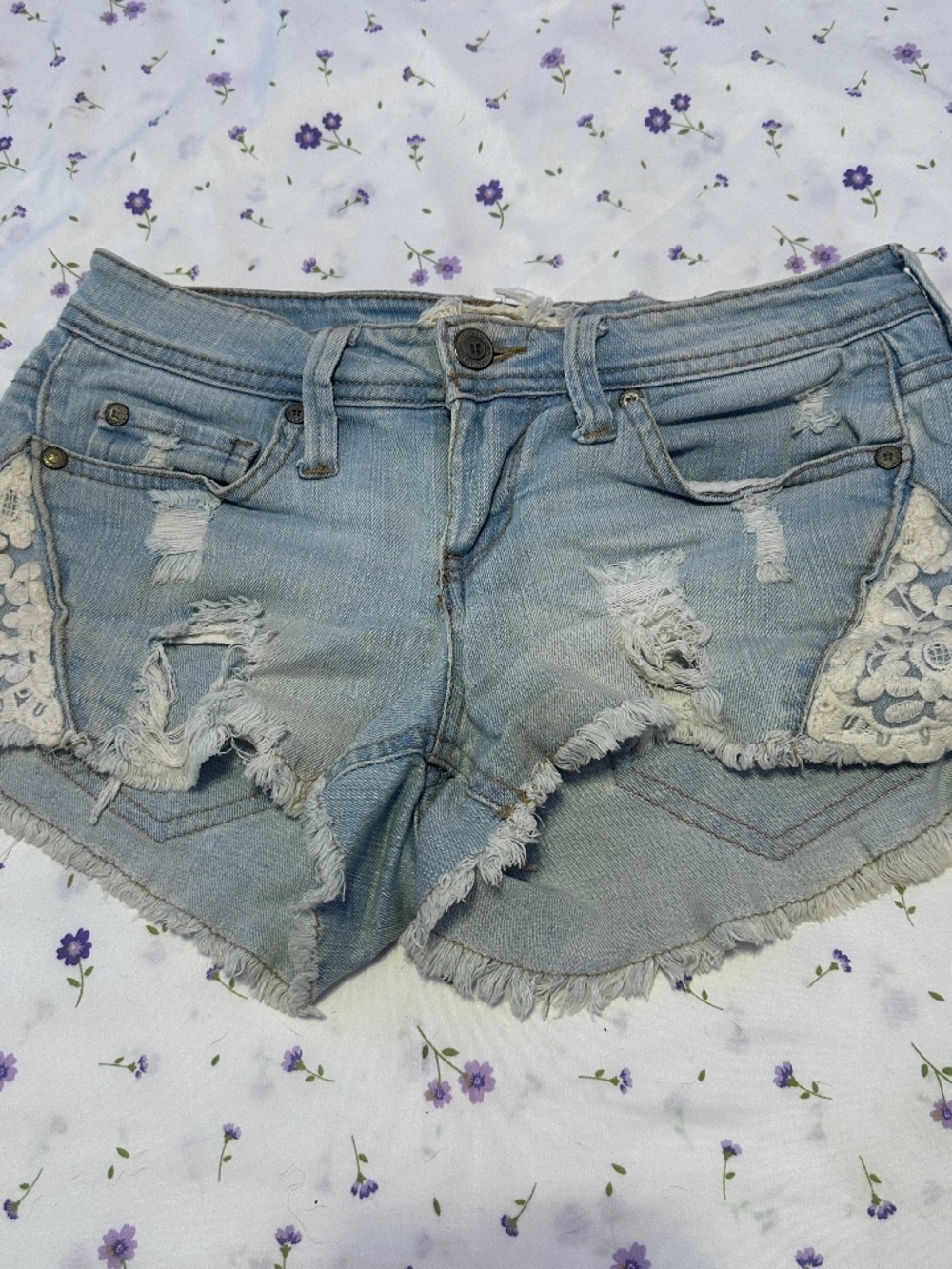 Altar'd State Y2K Summer Festival Boho Blue Short Lace Shorts Women Size 24